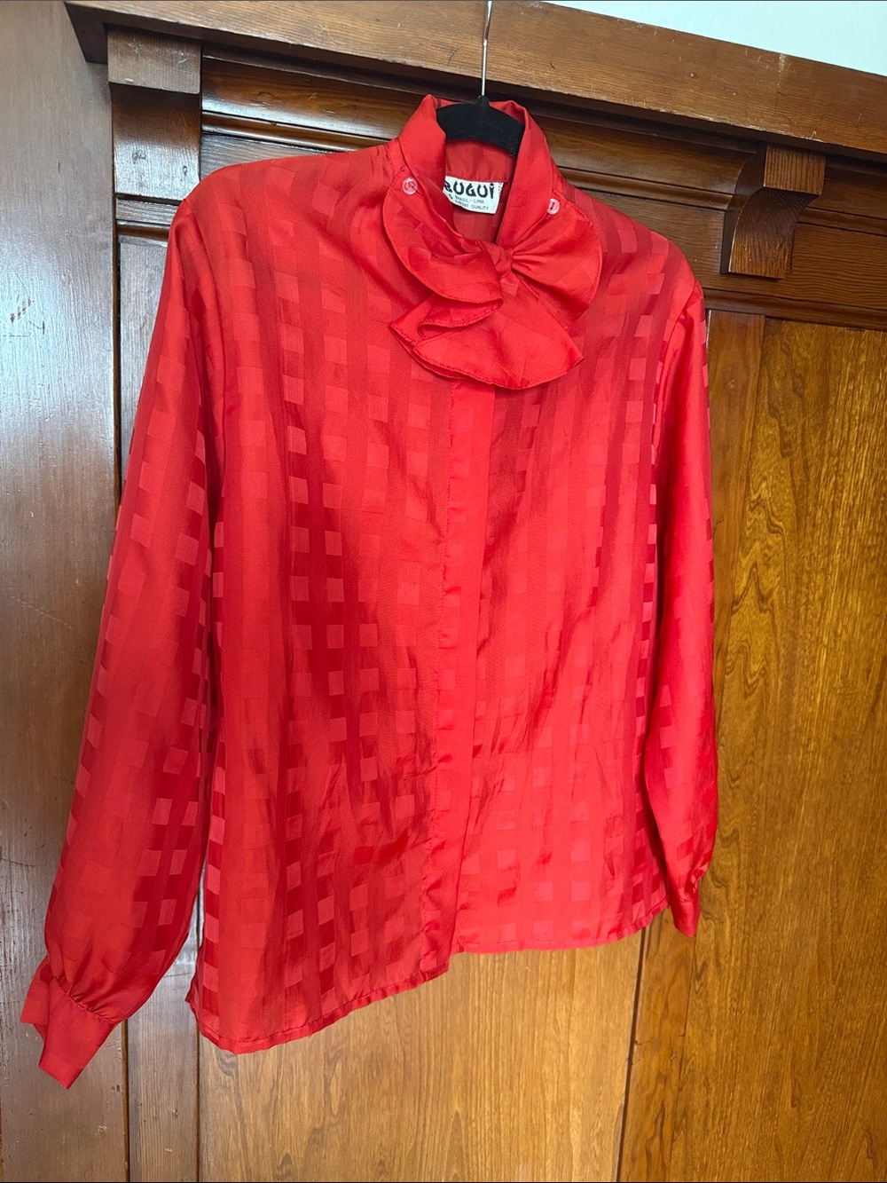 Vintage Red Ruffled Neck Checkered Blouse by Bugui